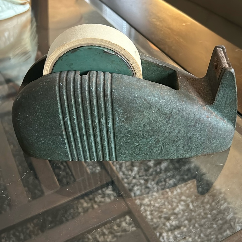 Vintage Scotch Tape Dispenser Whale Tail Heavy Cast Iron Retro Art Deco Green